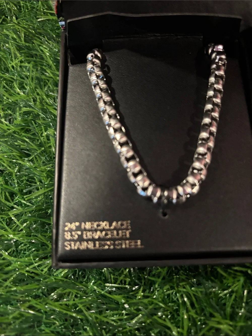 Ed Hardy Silver and Black Stainless Steel Necklace and Bracelet Set
